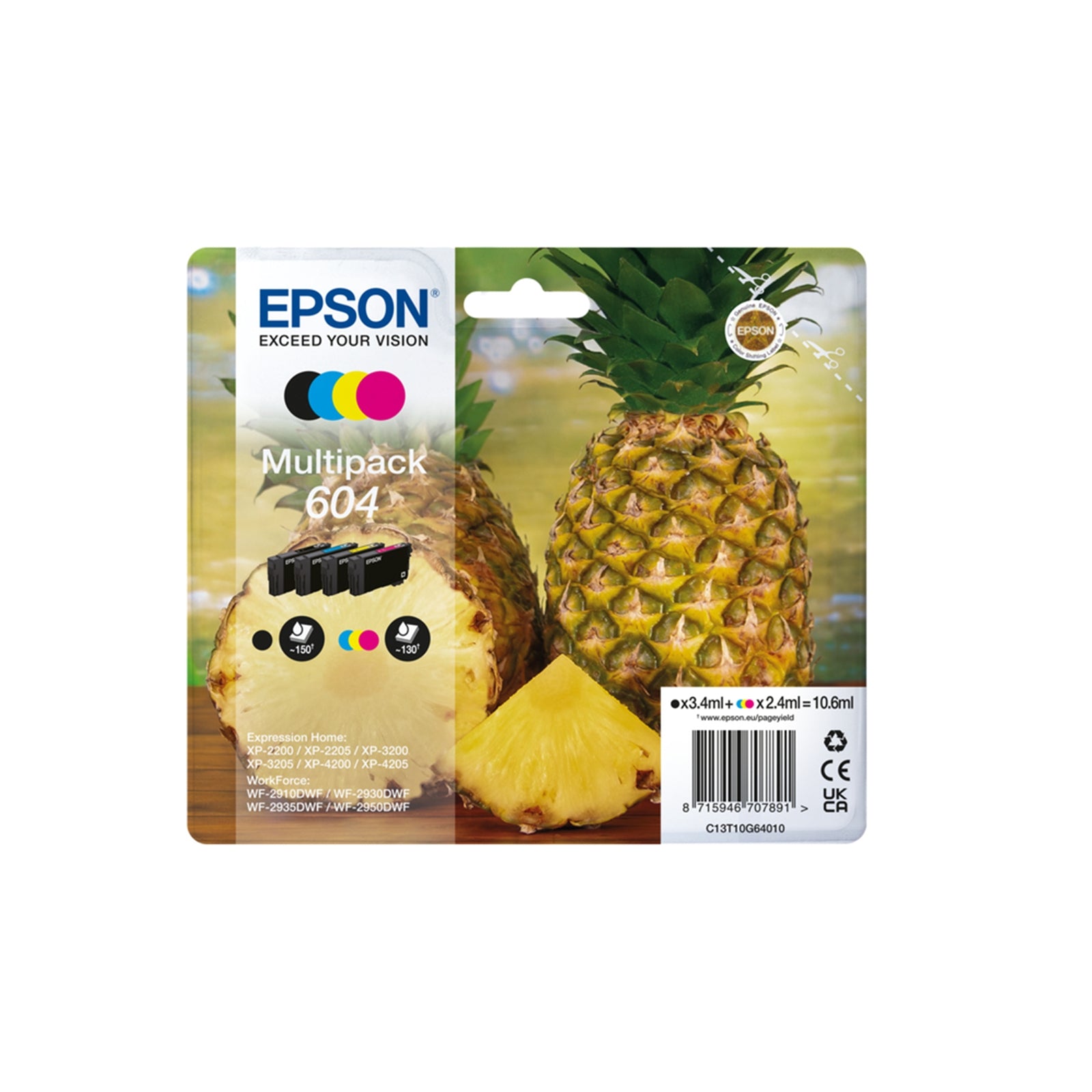 Epson 604 Genuine Ink Cartridges 4-Pack CMYK Pineapple Original Epson 604 Genuine Ink Cartridges 4-Pack CMYK Pineapple Original